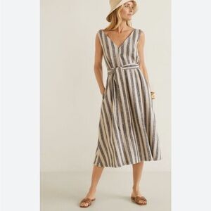 Mango linen-blend tie-waist dress, size 2, like new condition